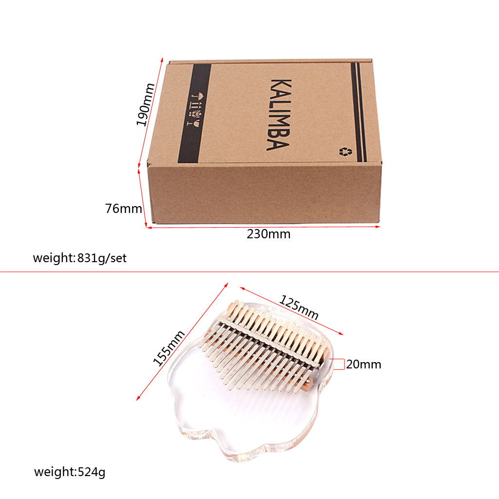 Hot Sale Cute Cat Claw Shaped 17 Key Kalimba Acrylic Thumb Piano Transparent Keyboard Instrument with Tuner Hammer Gig Bag